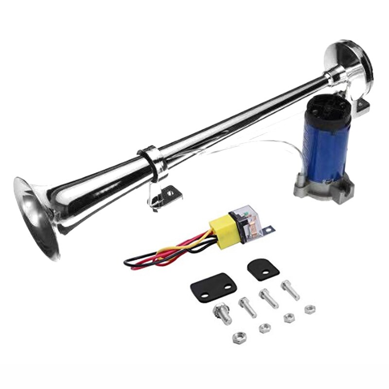 Klaxon de Train 12V avec trompette simple forte de compresseur d'air pour le bateau de Train de camion TD326: Blue with wiring