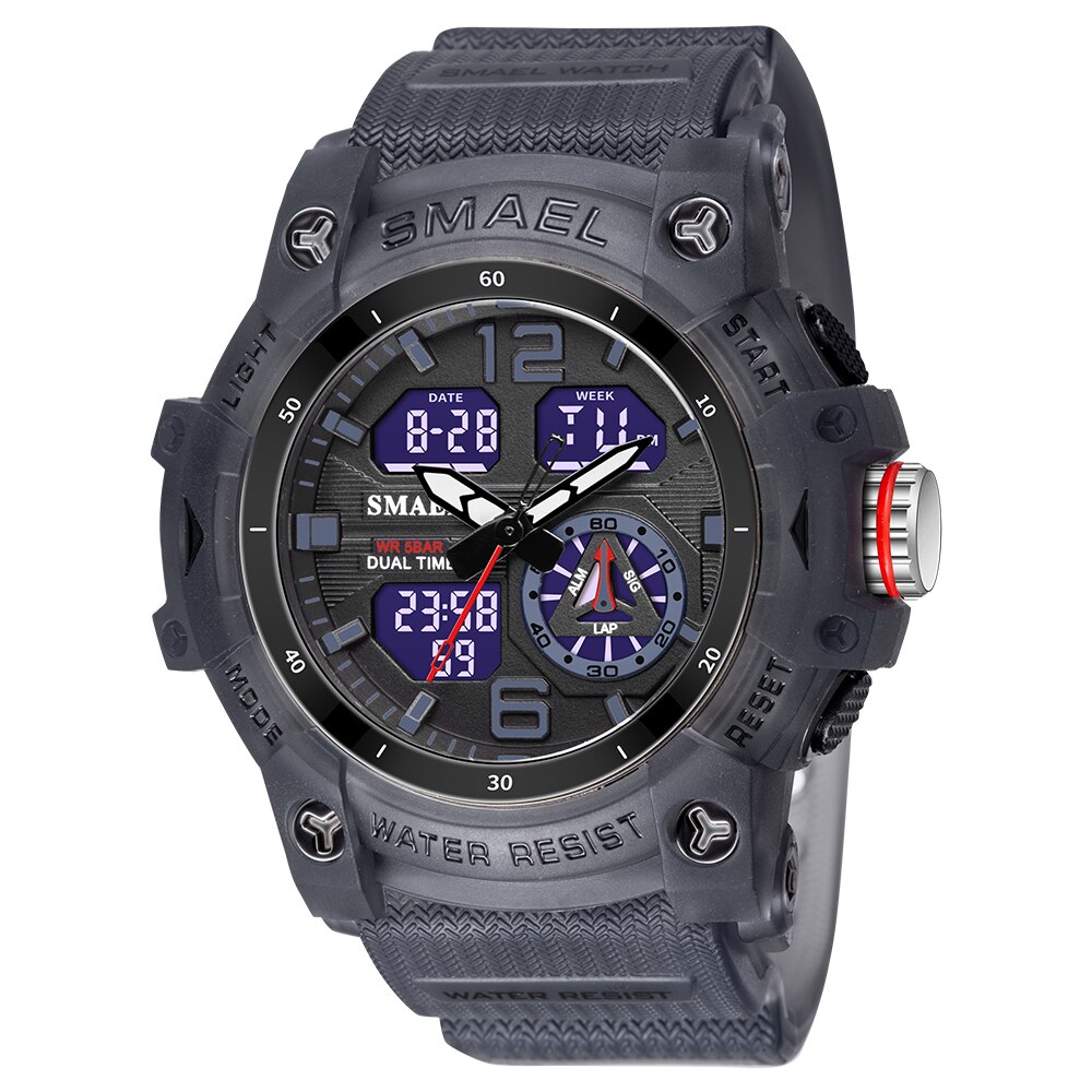 SMAEL – montre de sport pour hommes, double affichage LED, numérique, Quartz, étanche, chronomètre pour étudiants, horloge pour jeunes: Transparent Black