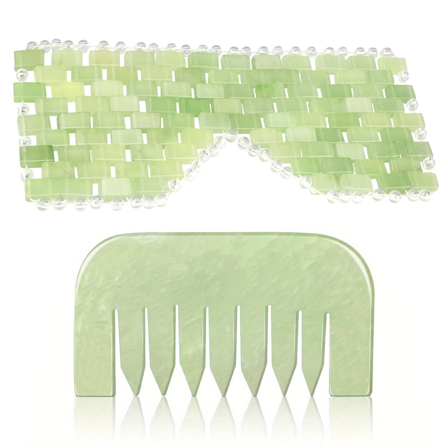 Mascarilla Facial de ojos de Jade, masajeador refrescante para dormir, mascarilla Facial y peine Guasha para raspar el cuero cabelludo, herramienta de masaje Facial, herramienta de belleza para SPA: Plata