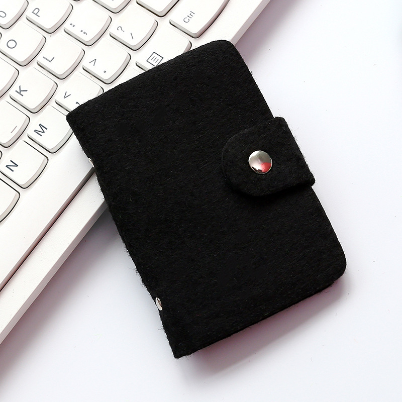 Tarjetero con botón de Color sólido de 24 Bits, tarjetero de negocios para hombre, tarjetero para mujer, organizador de tarjetas de plástico de Corea: black