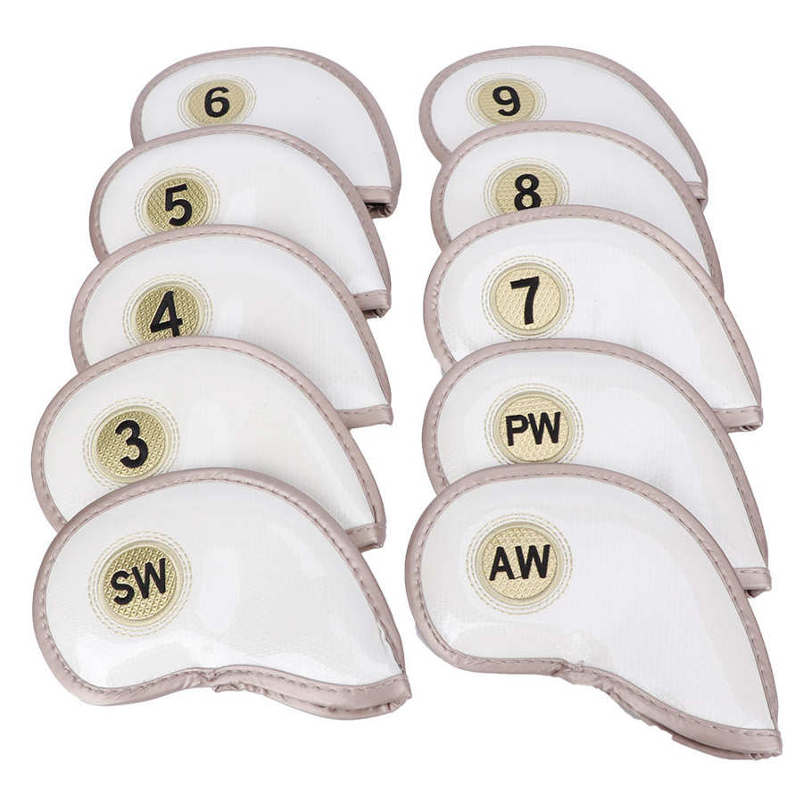 10 Pçs/set Tampa Da Cabeça de Ferro de Golfe de Alta Qualidade PU Caso Protetor Tampa Da Cabeça de Ferro de Golfe Clube Headcover Headcover Golfe Acessórios: WHITE