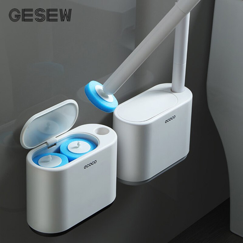 GESEW – ensemble de brosses de toilette jetables à montage mural 360, brosse de nettoyage sans angle mort, brosse de remplacement, tête de brosse, accessoires de salle de bains