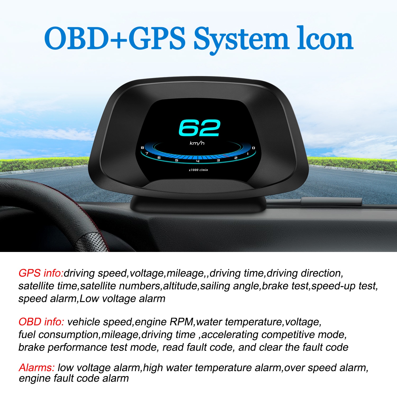 Auf-Gremium Computer Auto HUD Kopf hoch Anzeige GPS OBD2 Scanner Geschwindigkeit Projektor Sicherheit Alarm Spielereien Inteligentes Turbo Bremse Prüfung