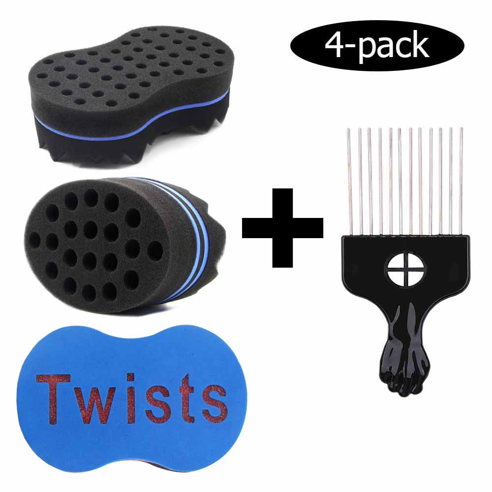 Hårsvamp børste magisk barber twist curl svamp dreads låsning afro coil kam tornado plejeværktøj (4 stk.): 4 stk blå