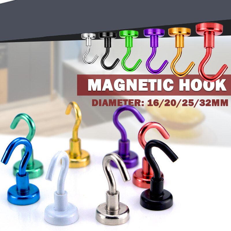 8Pcs Magnetic Hook Strong Hook Magnet Bracket Wall Suction Hook Bracket Support Hardware Magnetic Tool Multicolor #