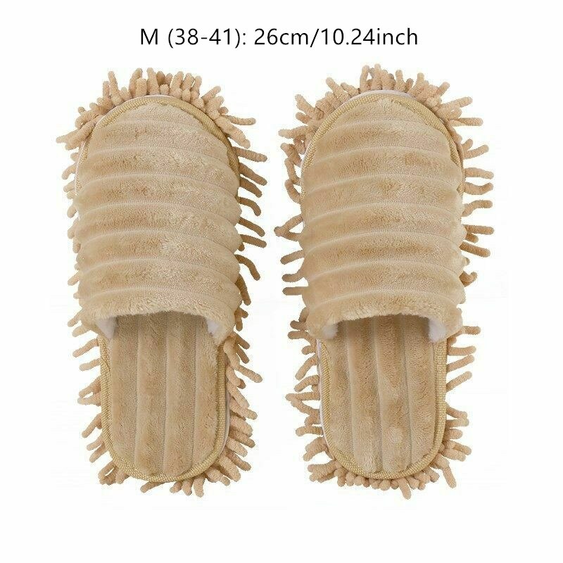 Multifunction Floor Dust Cleaning Slippers Shoe Lazy Wash Mop Shoes Coral Fleece Mop Head Caps Home Clean Wiping Tool: Beige-M