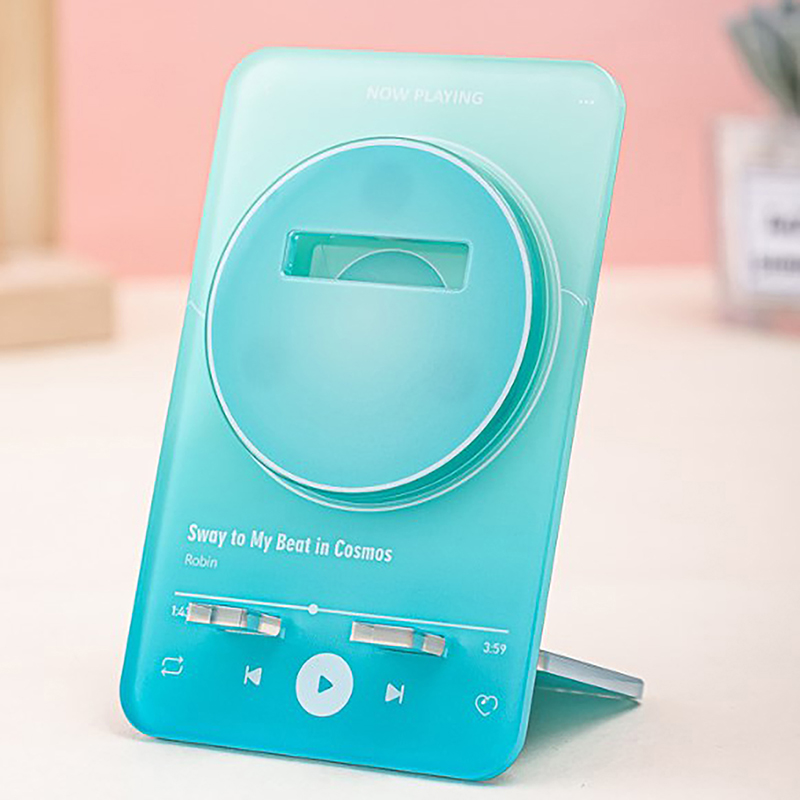 1Pc Color Music Player Acrylic Round Metal Badge Rotate Display Stand Manga Game Fans Souvenir Baji Guzi Holder Desktp Ornament: Dark Grey