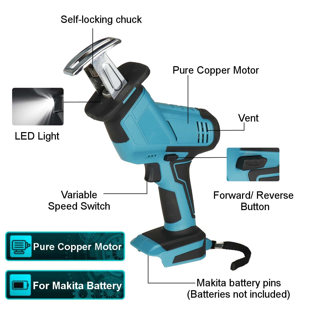 18V 4000rpm/min Cordless Electric Reciprocating Saw Variable Speed Metal Wood Cutting Tool Electric Saw for Makita 18V Battery