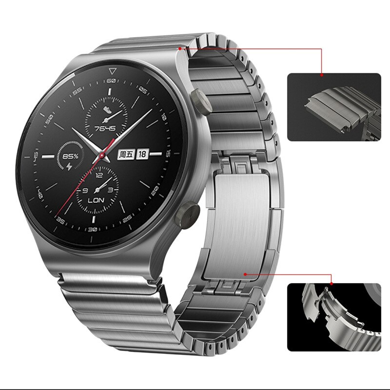 GT2 Metal Strap Stainless Steel Strap 22mm For Huawei Watch GT 2 Pro Original Titanium Grey Metal watchband: Silver - Watchband