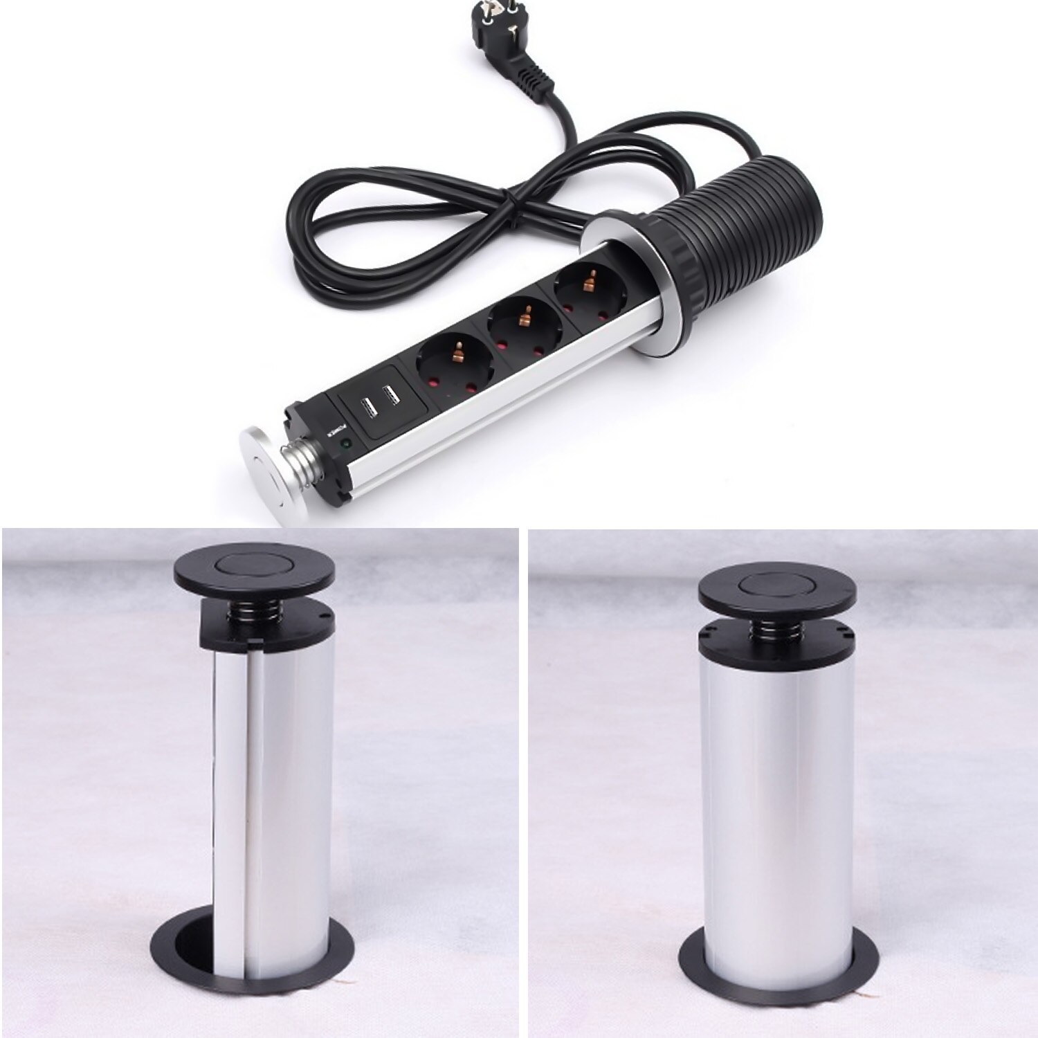 Besegad Pop-up Hidden Electrical Power Socket Outlet for Offices Hotels Meeting Room Conference Table Desk Countertop EU Plug