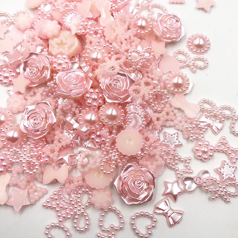 100 stk pink abs resin halv rund blomst sløjfe alien perler til kunst flatback non hotfix rhinestones perle sko perler gør-det-selv telefon