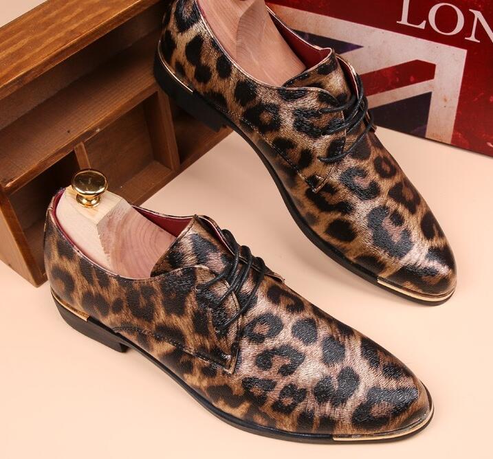 Zapatos de vestir informales Punk para hombre, calzado de punta puntiaguda con estampado de leopardo, zapatos de boda a la novedosa del Reino Unido, color amarillo, británico,: Yellow / 8