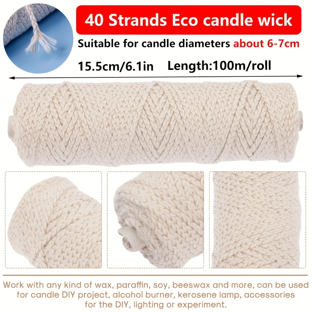 Kit de herramientas para hacer velas, mecha de vela de 100m/rollo, hechos a mano ecológicos para entusiastas, mechas de algodón para herramientas de fabricación de velas DIY: Chocolate