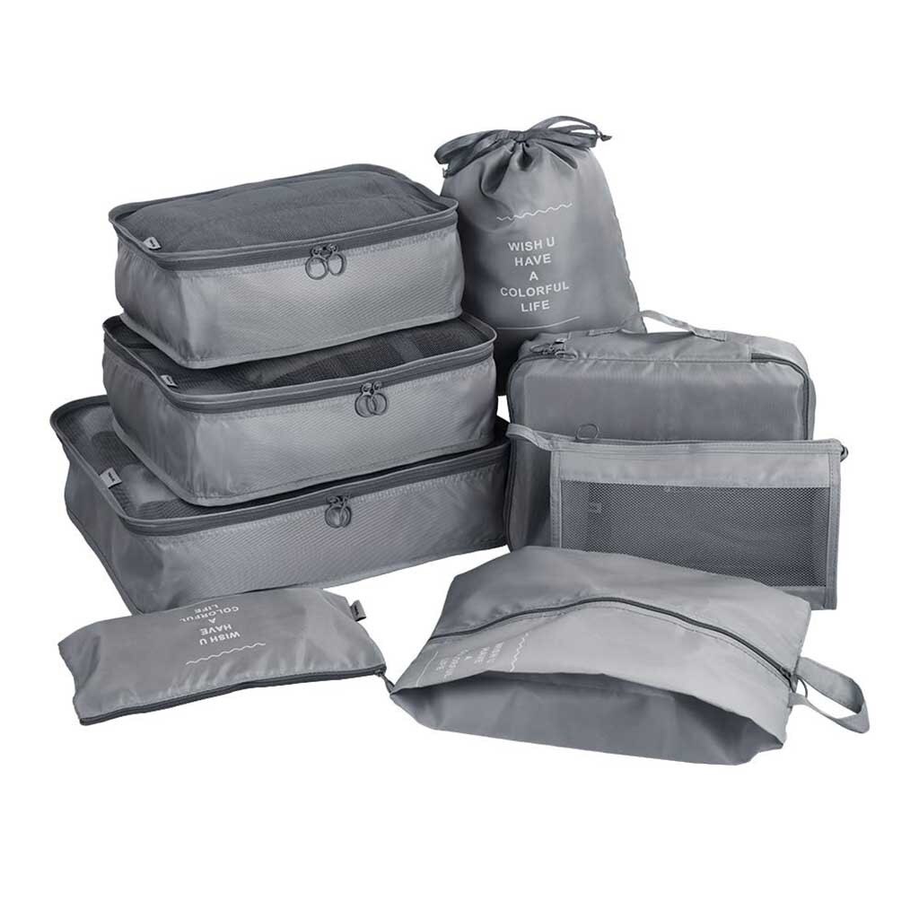 8 Stks/set Reistas Voor Kleding Functionele Reizen Accessoires Bagage Organizer Hoge Capaciteit Mesh Verpakking Cubes Waterdicht: Dark Gray