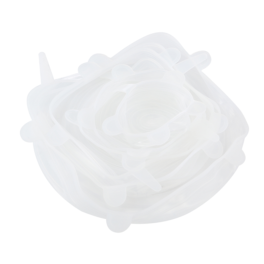 Tapas elásticas de silicona de grado alimenticio para tapa Universal de plástico transparente para comida, cuenco, olla, 6 uds.: Transparent
