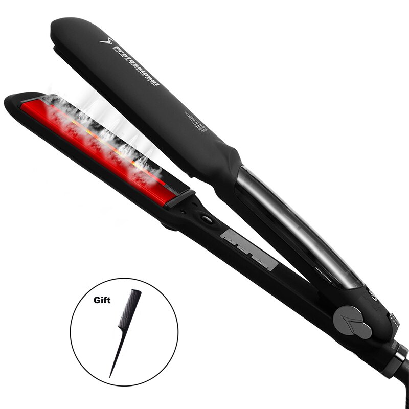 Infrared Steam Straighteners for Hair Steam Infrared Hair Iron with 2 Inch Wide Ceramic Tourmaline Plates Hair Iron: Black / UK