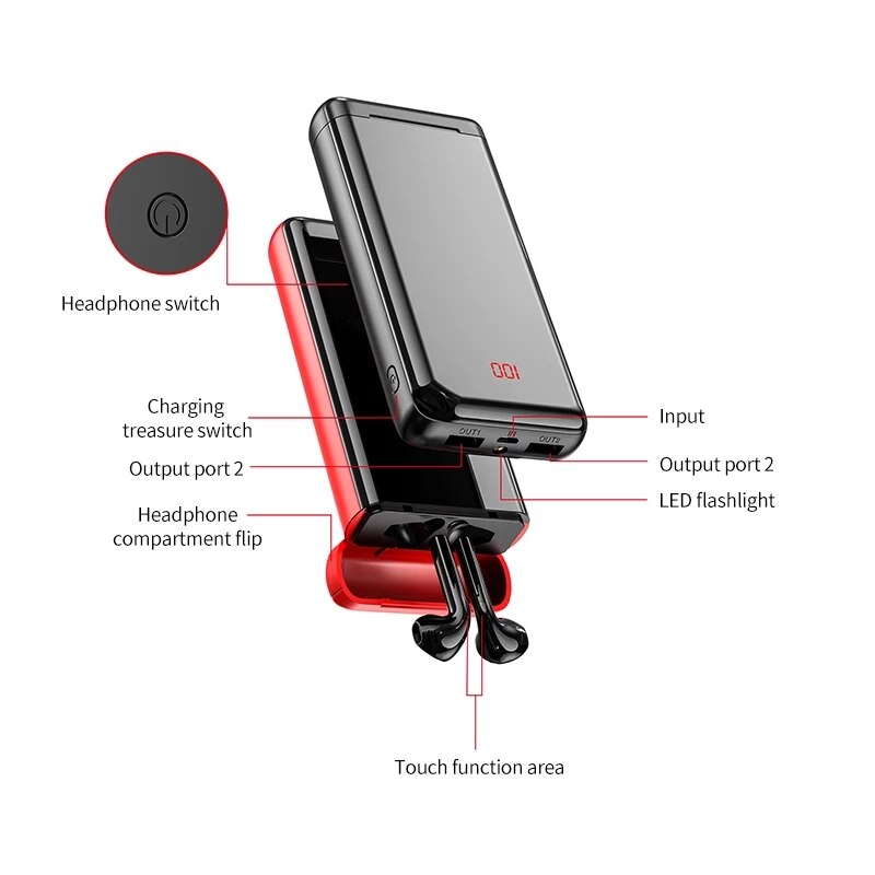 2 In 1 Met 10000Mah Opladen Case Power Bank Draadloze Bluetooth Oortelefoon 3D Stereo Dual Mic Draadloze Sport Bluetooth oordopjes