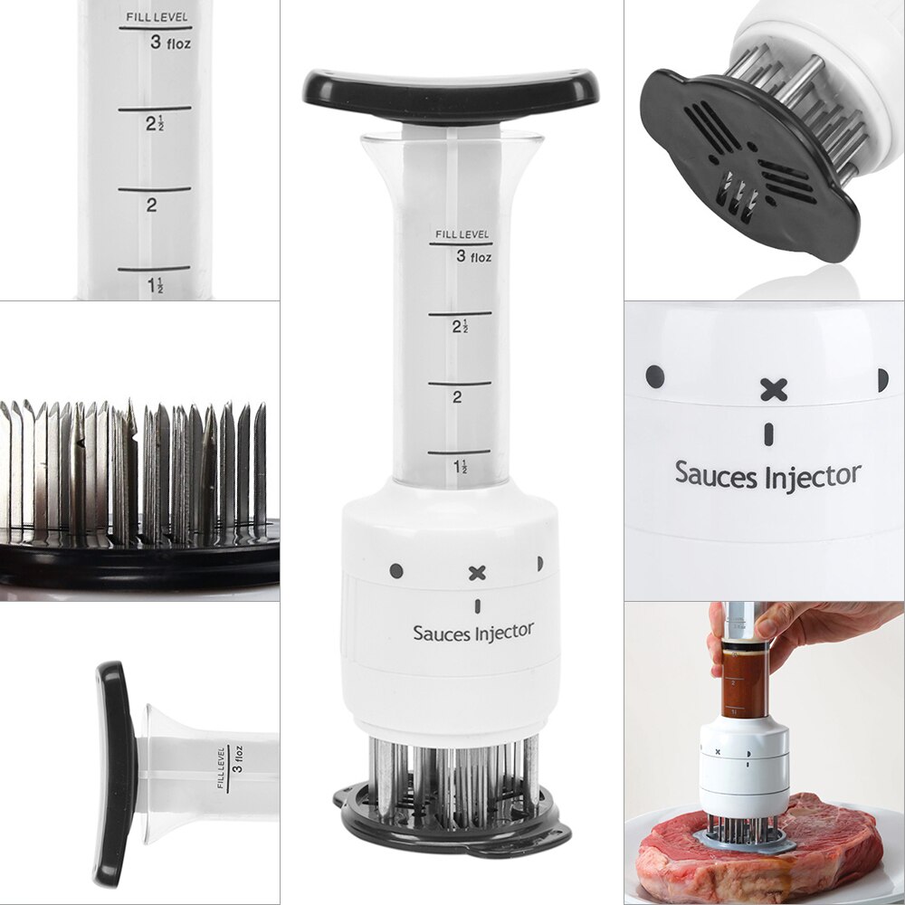 Inyector de sabores 2 en 1 ablandador de carne de acero inoxidable, juego de jeringa para especias, inyector de sabores para barbacoa, accesorios de marinado para salsa de cocina