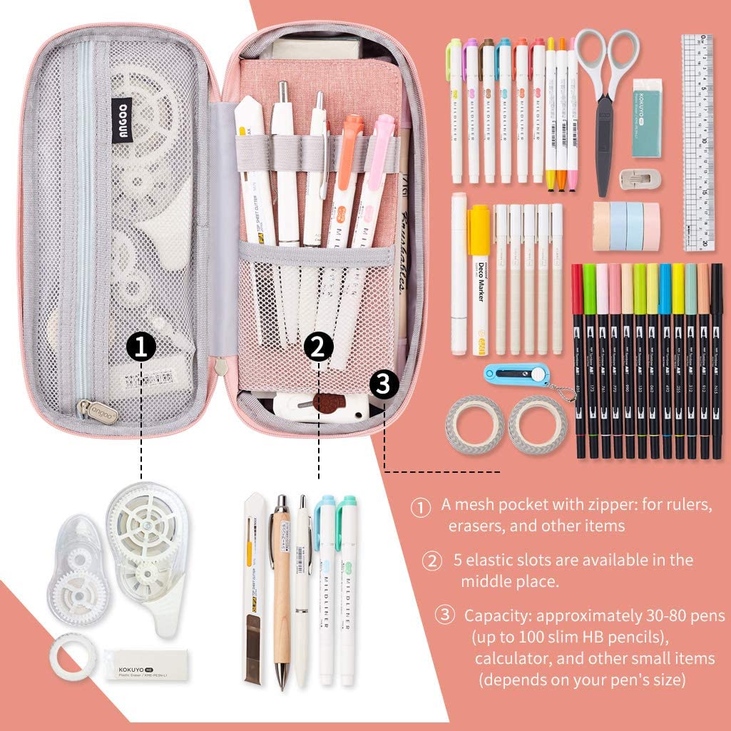 Angoo Cute Foldable School Pencil Case Cute Big Capacity Pencil Pouch Canvas Large Pencil Bag Makeup Bag for Teen School