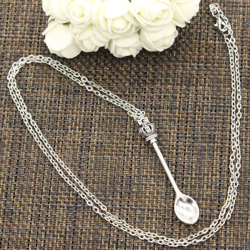 Kitchen Spoon Crown Pendants Round Cross Chain Short Long Mens Womens DIY Silver Color Necklace Jewelry