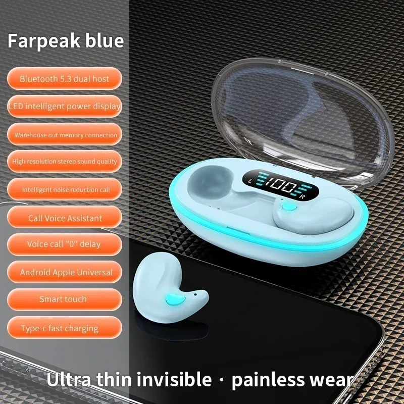X55 Mini Draadloze Koptelefoon Bluetooth Hoofdtelefoon Ruisonderdrukking Sport Game Slaap Bluetooth50 Oordopjes HIFI Stereo Muziek Headset: Blauw