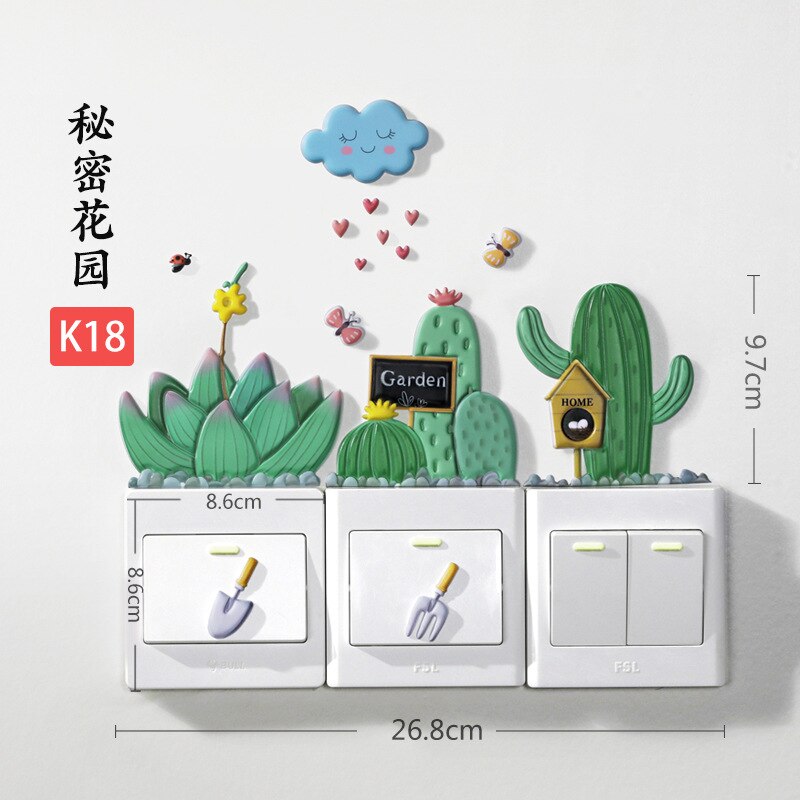 Home Decorations Wall Stickers Switch Protection Sticker Night light Switch Stickers Cartoon Cactus Unicorn Dino Switch Sticker: Green