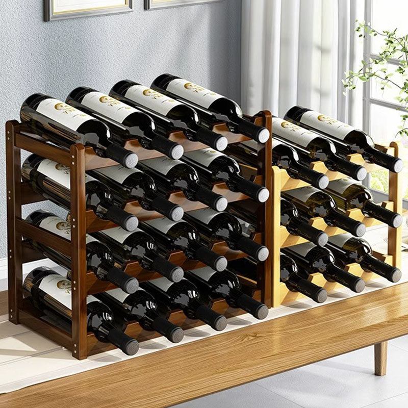 Red Wine Rack Wooden Grid Display Rack Household Wine Storage Cabinet Shelf For Home Kitchen Wine Cellar Dining Room Countertop
