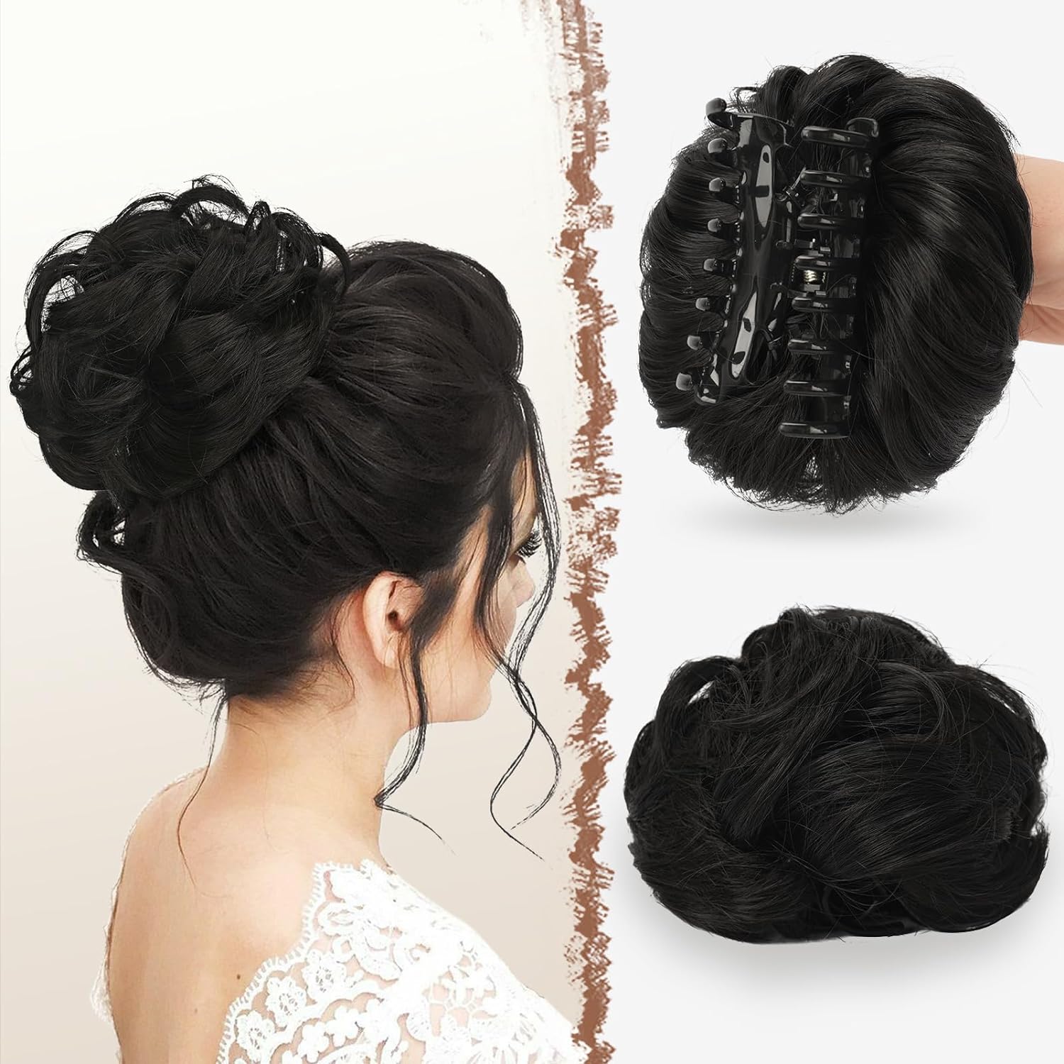Pedaço de cabelo bagunçado para mulheres, penteado Updo penteado, ondulado encaracolado scrunchies, clipe na garra, chignon sintético, clip w: T1B/613 / 1 PC