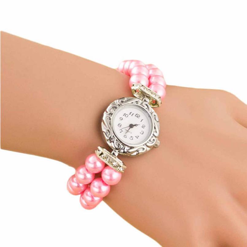 Newly Women Girl's Brand Pearl Beads Quartz Bracelet Watch Gofuly woman watch