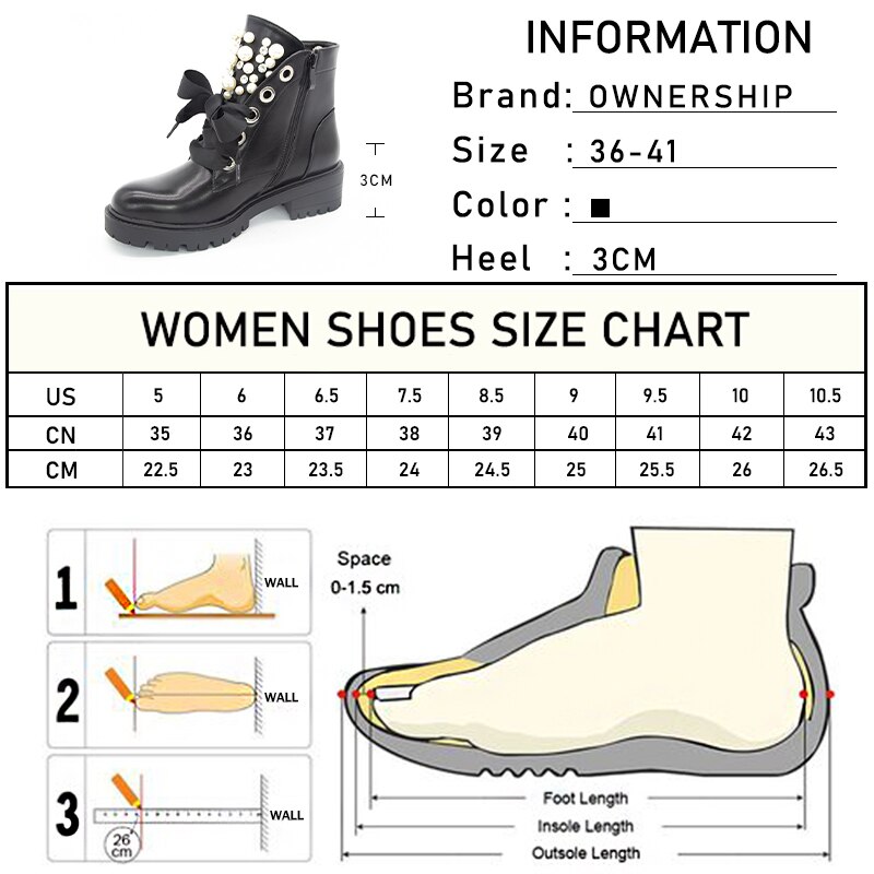Botines con cordones de perlas para mujer, tacones medios de cuero PU de gran tamaño para mujer, calzado de plataforma para mujer, zapatos casuales de costura para mujer