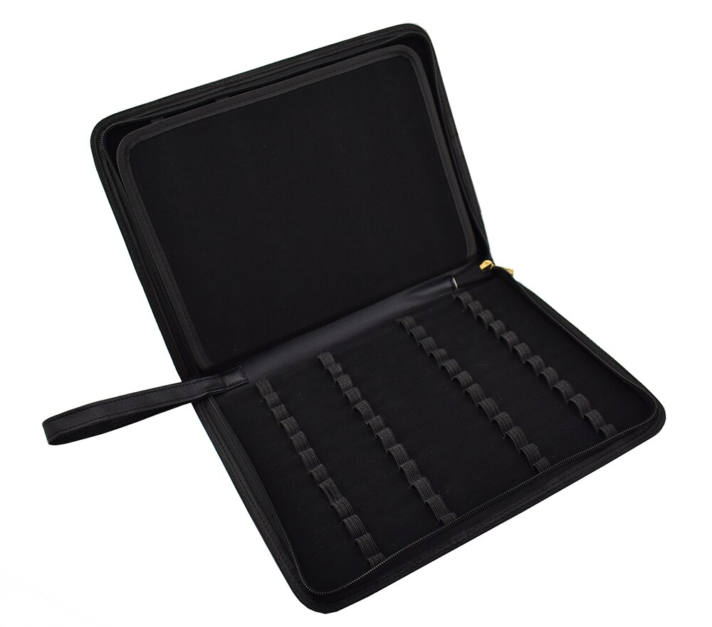 Stylo plume de /stylo à bille roulante étui à crayons disponible pour 48 stylos-porte-stylo en cuir noir/pochette
