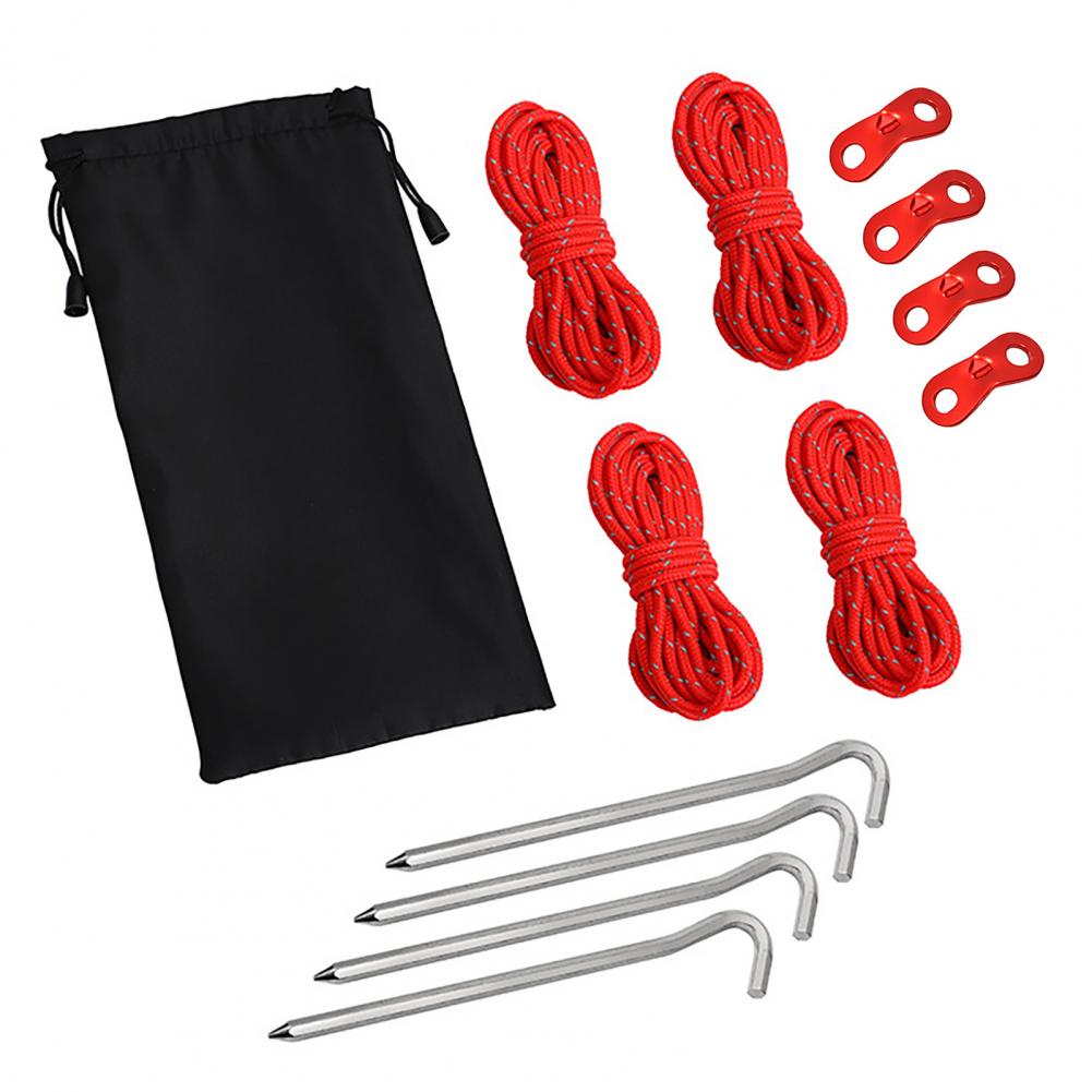 Ensemble de cordes de tente haute densité, robuste, Installation facile, piquets de tente de Camping en plein air, cordes réfléchissantes, 13 pièces/ensemble: Rouge