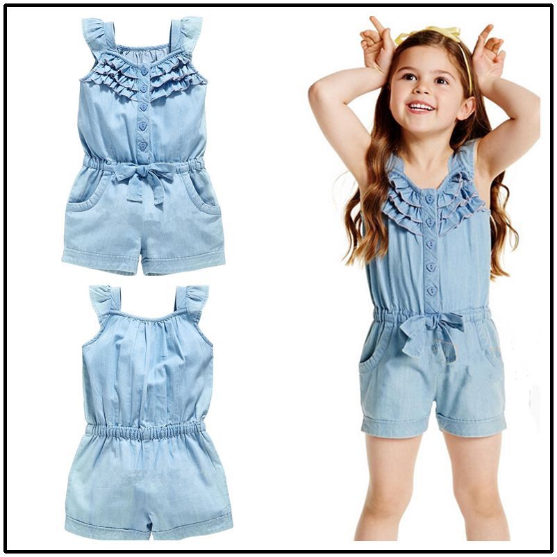 Girls Denim Jumpsuit Romper Playsuit Wash Skinny Legs Girl Jeans Overall Casual Trousers