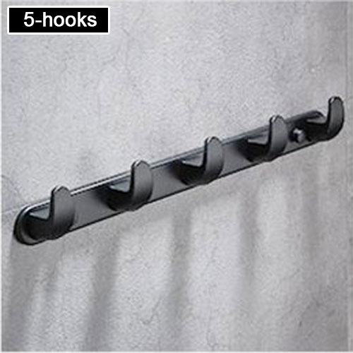 Matt svart väggmonterat klädhängare med 4/5/6 krokar, klädkrok i rostfritt stål, handduksställ krok badrum sovrum kök: 5- krokar
