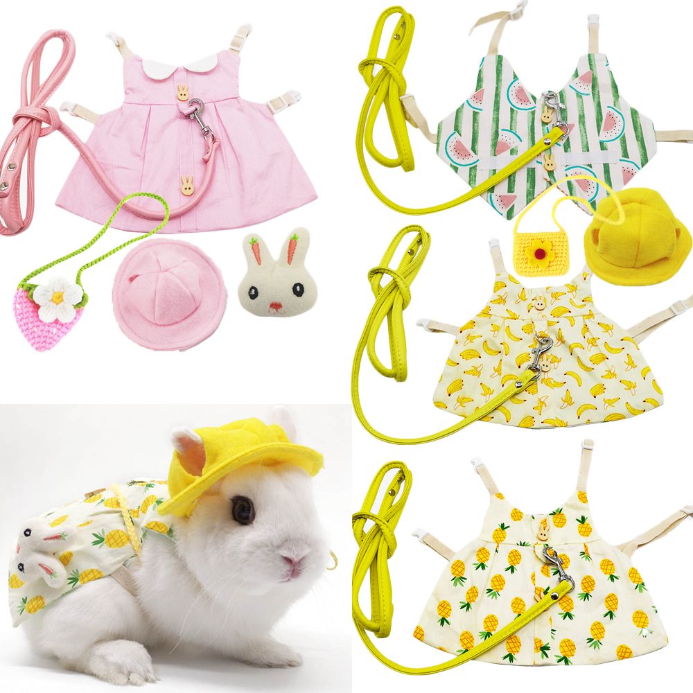 Lovely Guinea Pig Bunny Pins Outdoor Pet Vest Rabbit Dress Suit Clothes Hat Set Small Animal Clothing