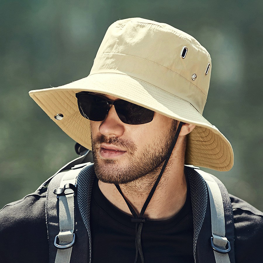 Chapéu de pescador masculino de aba larga, verão, à prova d'água, proteção uv, boné de sol, caminhadas, pesca, escalada, grande, safari, chapéus de balde