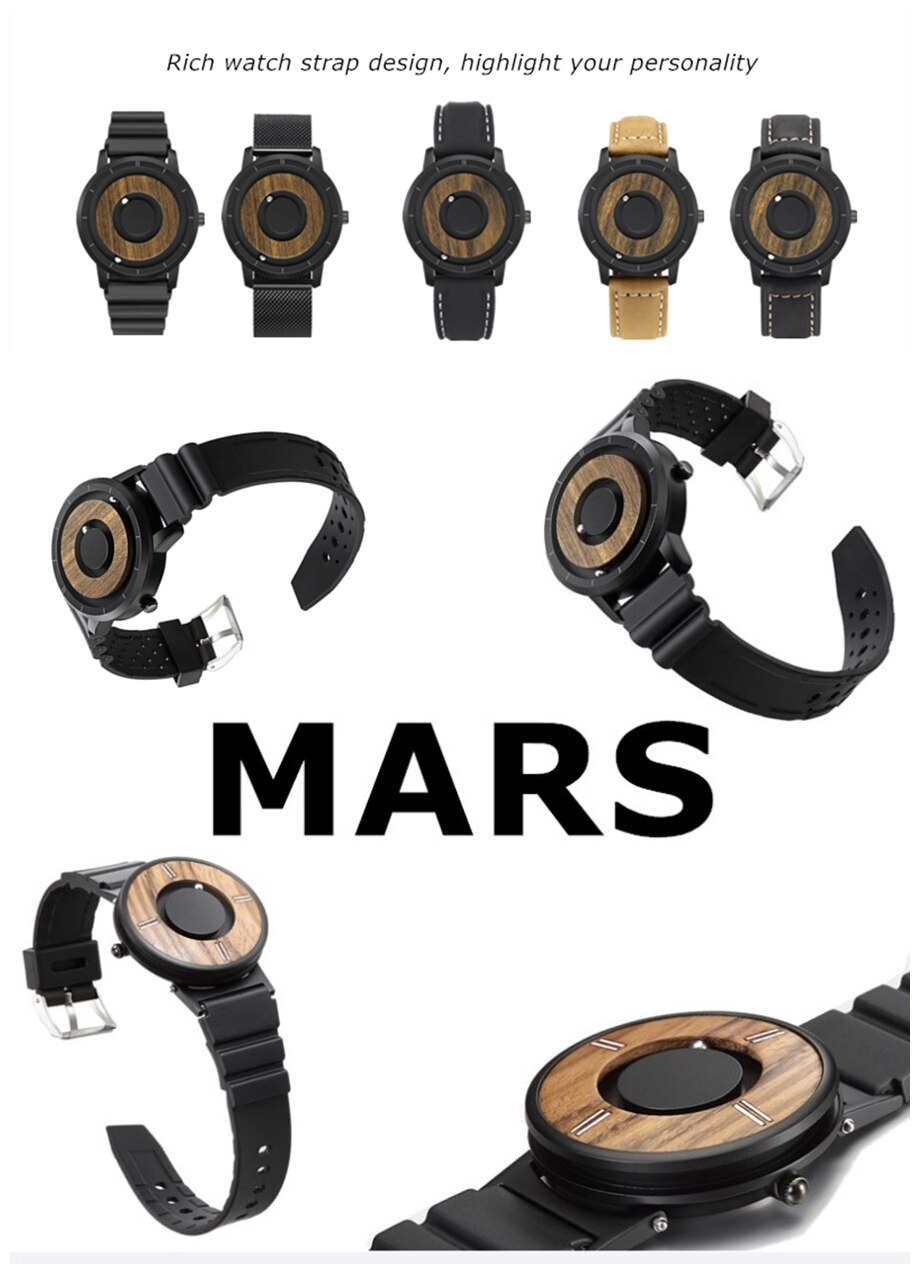 Eutour Magnetische Horloge Mannen Minimalistische Lederen Band Heren Horloges Waterdicht Magneet Bal Quartz Horloge