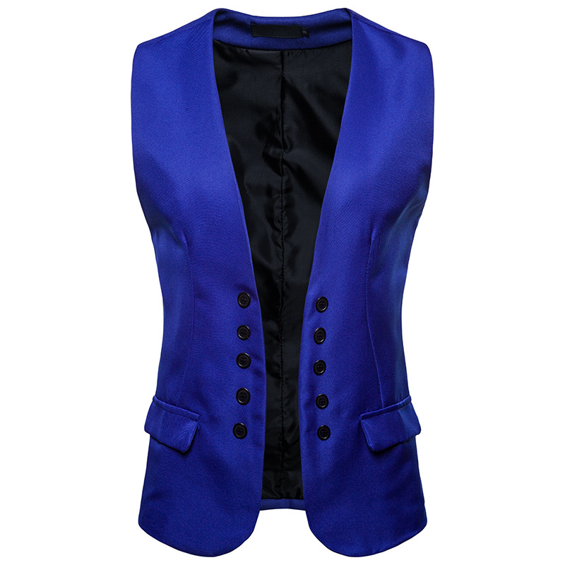 Royal Blue Suit Vest Men Brand Double Breasted Dress Vest Waistcoat for Men Casual Sleeveless Cardigan Vests: royal blue / L