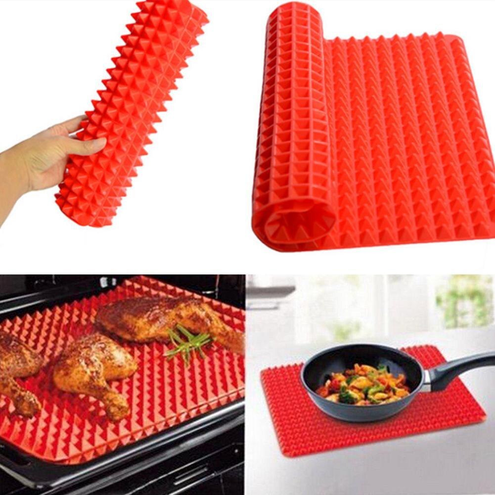 1PC BBQ Silicone Mat Pyramid Diamond Pan Fat Reducing Slip Oven Baking Grill Oil Filter Pad Sheet Cooking Non-Stick Mat