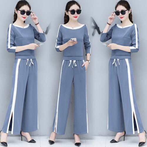 Green Two Piece Women Pants Sets Clothing Women Set Grey Summer Women's Suit Top&pants Set Conjunto Feminino