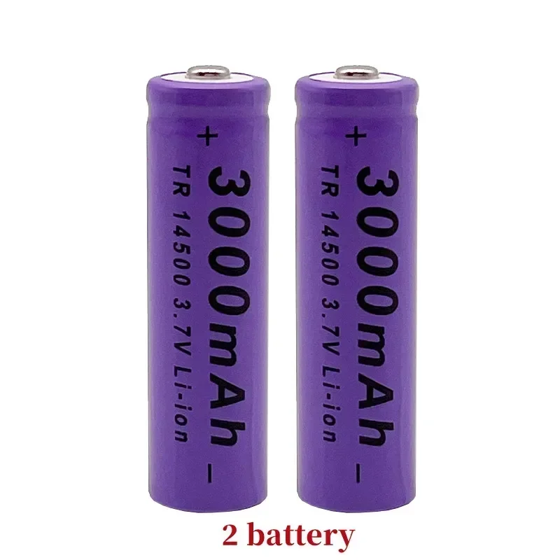 Batería de litio 14500 2025 100% la última batería recargable 3,7 V 3000mAh 14500 para linterna LED de juguete + cargador: Verde