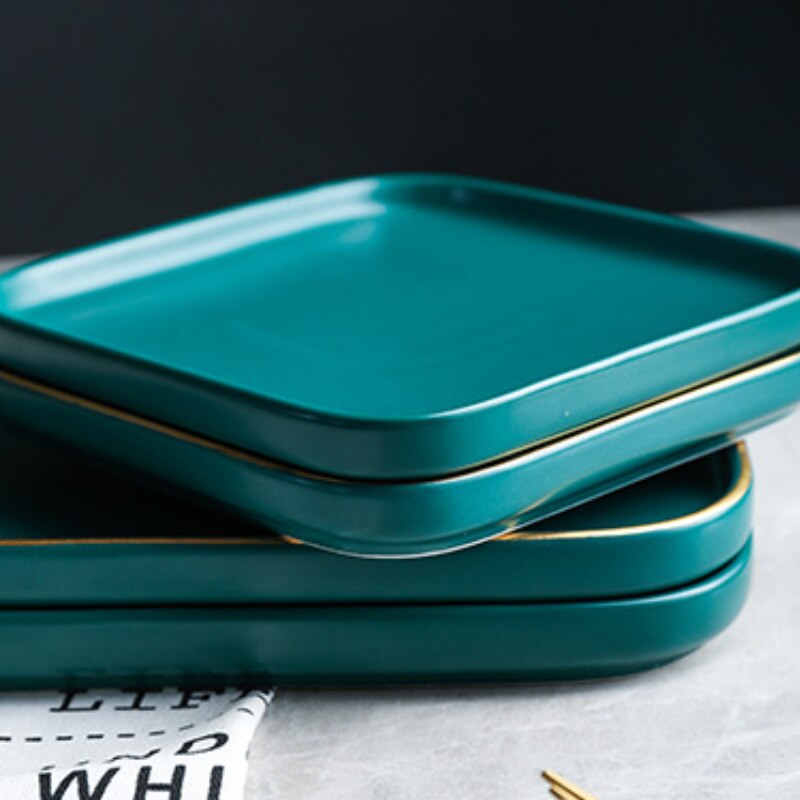 Nordic light luxe keramische westerse steakbord groen phnom penh vierkant bord dessert dessert taartschaal huishoudelijk servies