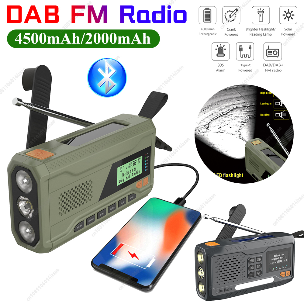Portable DAB FM Radio with Flashlight Emergency Weather Radio Bluetooth Speaker Solar Hand Crank Radio Receiver for Camping