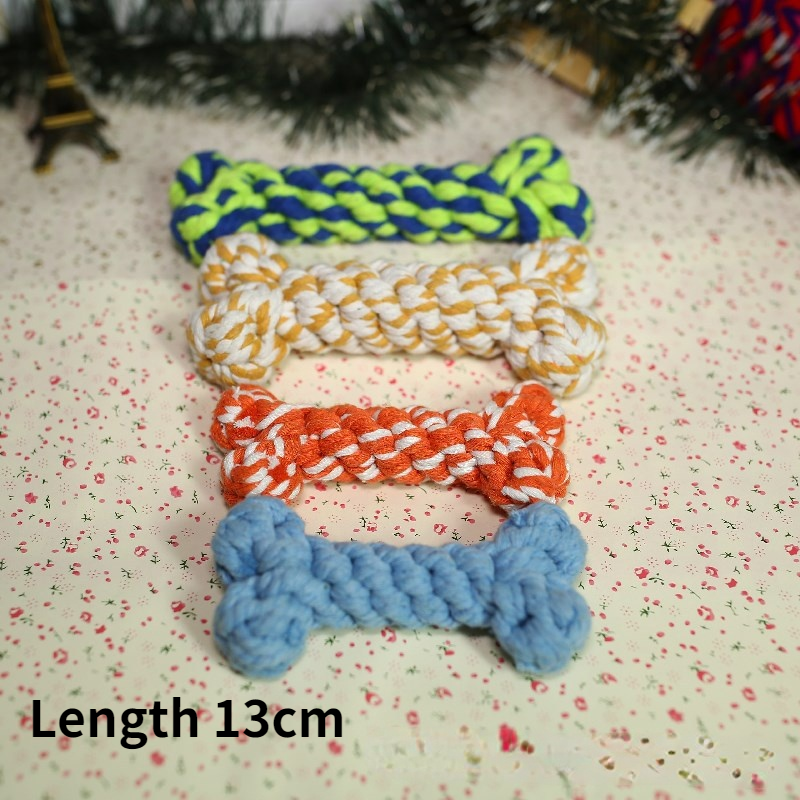 Jouets à mâcher en corde de coton à Double nœud pour chien, molaires résistantes aux morsures, petit gabarit, nettoyage des dents: H-Random Color