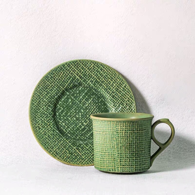 Hemmakontor mugg kaffekopp mjölkkopp kontor vattenkopp keramisk kopp keramik mönster tekopp retro restaurang kaffekopp vinkopp: Grön