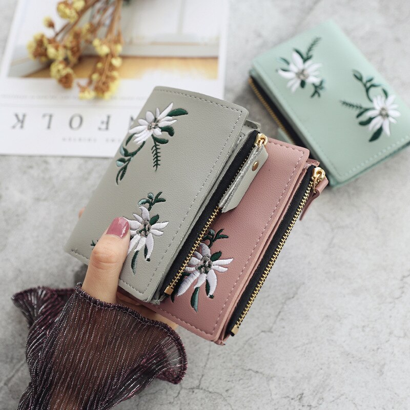 Neue frauen Brieftaschen Druck Blume Kurze Brieftasche Für druck Reißverschluss Mini Geldbörse Damen Kleine Brieftasche Weibliche Leder Karte Halfter