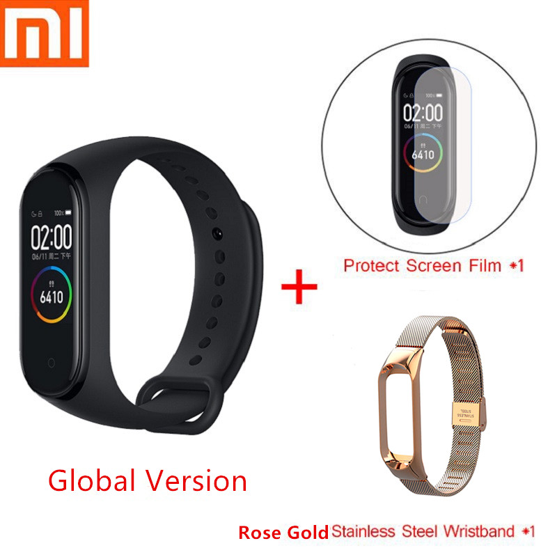 Versione globale Xiaomi Mi Band 4 Smart Bracelet impermeabile Fitness Tracker Sport Smart Band schermo AMOLED Bluetooth smartband: Global Rose Gold Set