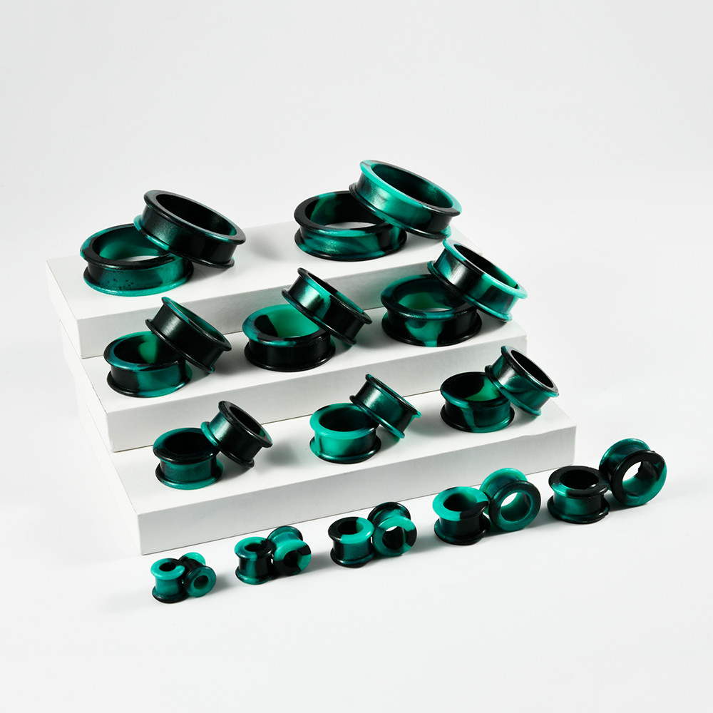 1 paar Ongelijke Gekleurde Marmer Kleur Dikke Siliconen Oor Tunnel Oorbellen Expander Double Flared Meters Plug Piercing 8mm-38mm