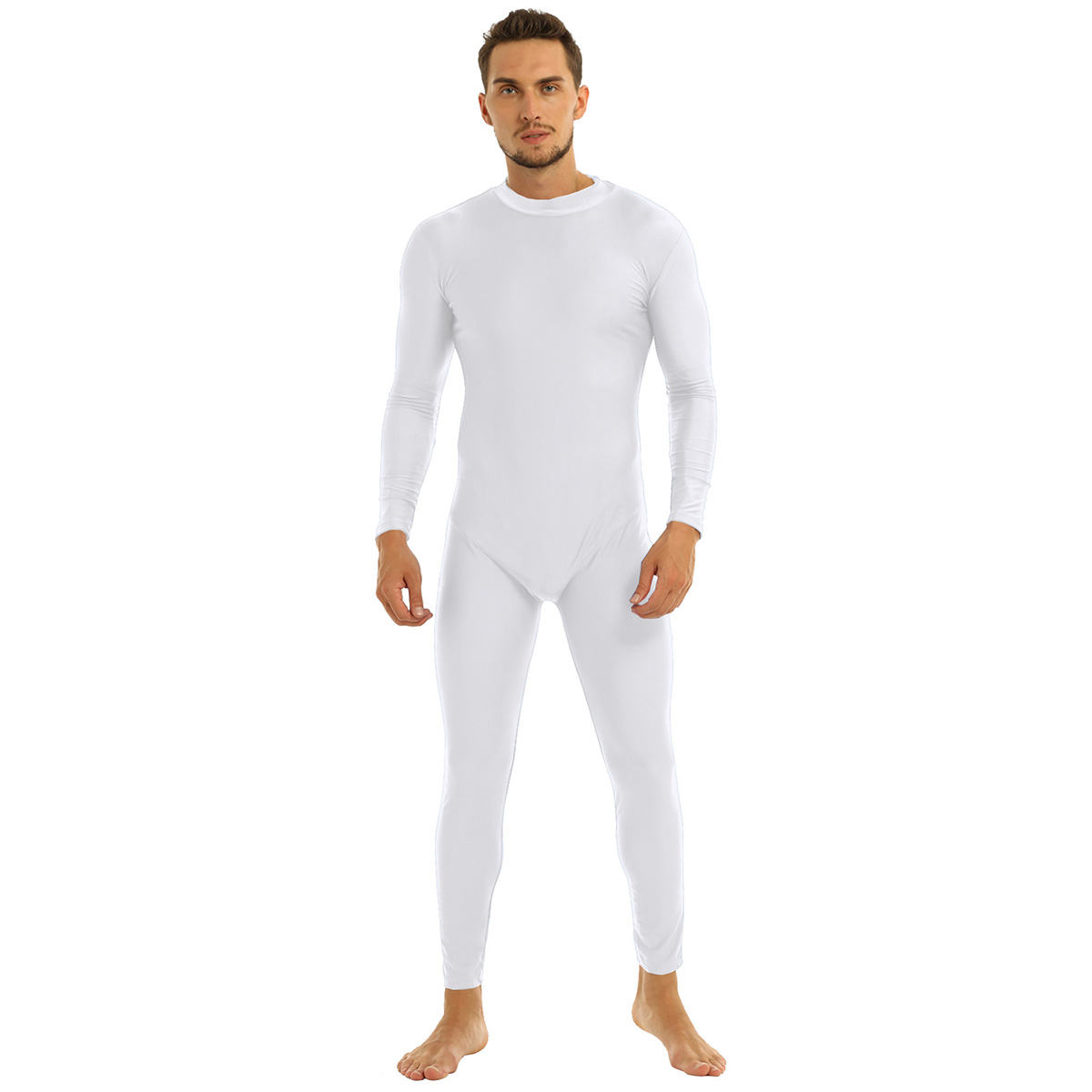 Bra passform för herrdräkter långa ärmar skinny helkropps-katdress vuxen lycra danskläder body gymnastik träning unitard: 2xl / Vit
