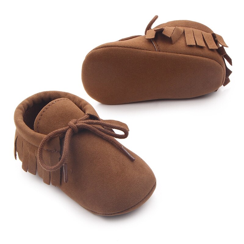 Baby Jongens Meisjes Mocassins Moccs Schoenen Babyschoenen Bebe Fringe Zachte Zolen antislip Footwear PU Leather Crib schoenen: Donker Kaki / 13-18 months